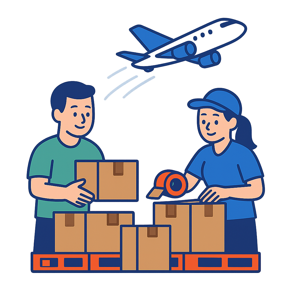 Team working on logistics and shipping