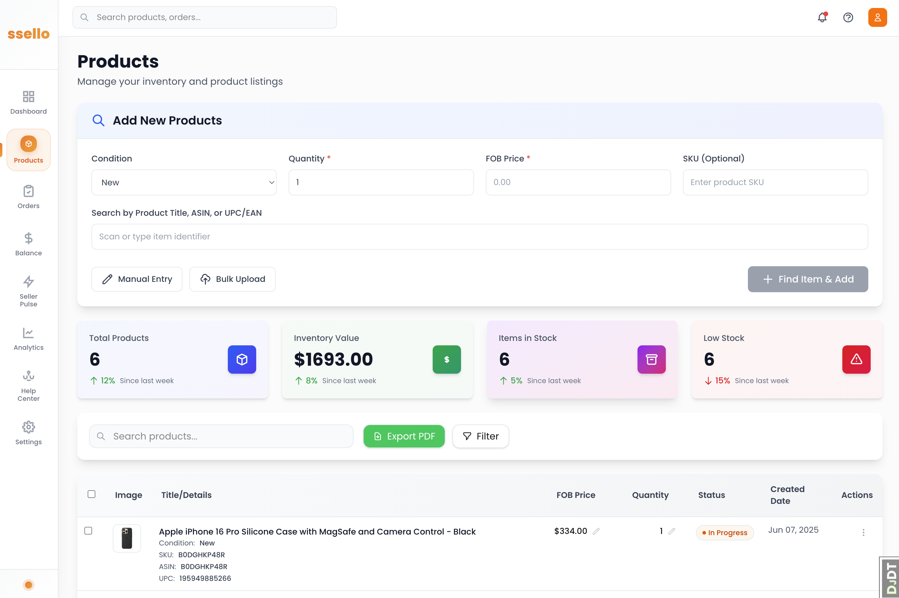 Product management dashboard