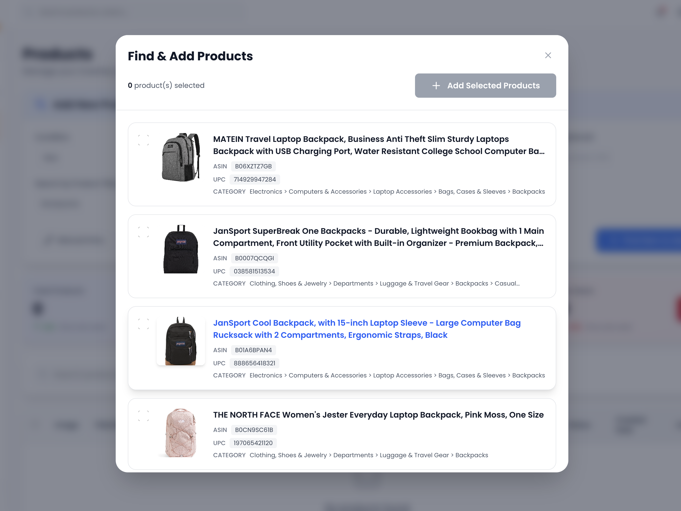 Product search and import tool
